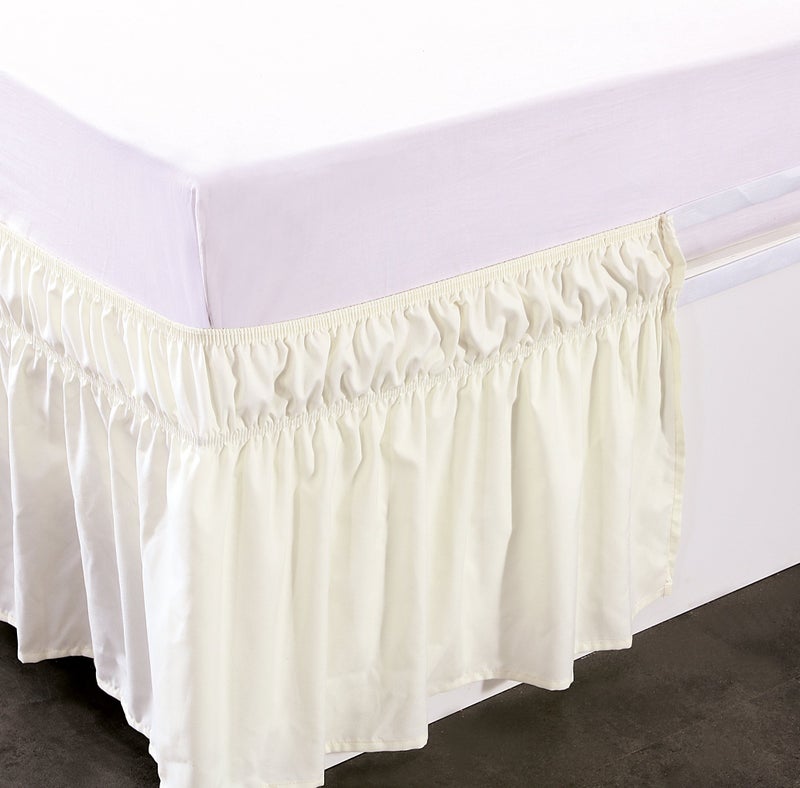 MEILA Wrap Around Bed Skirt Three Fabric Sides Elastic Dust Ruffled 16 Inch Tailored Drop Easy to Install Fade Resistant-Ivory  Queen/King - Image 4